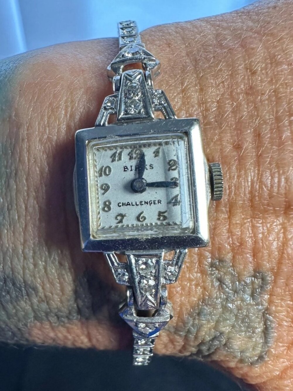 ANTIQUE Pre-1920s Birks Challenger 14k White Gold & Diamond Watch, MTLB Band